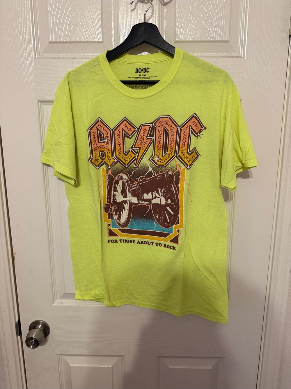 AC/DC Neon Yellow Graphic Tee with Cannon Artwork